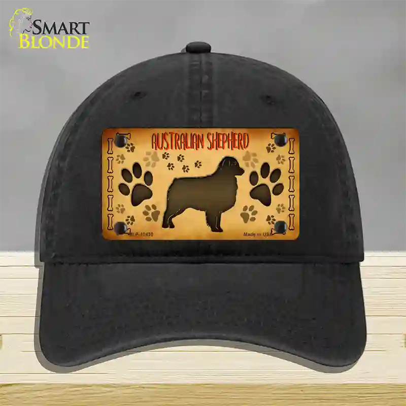 Australian Shepherd Novelty License Plate Hat Unconstructed Cotton / Black