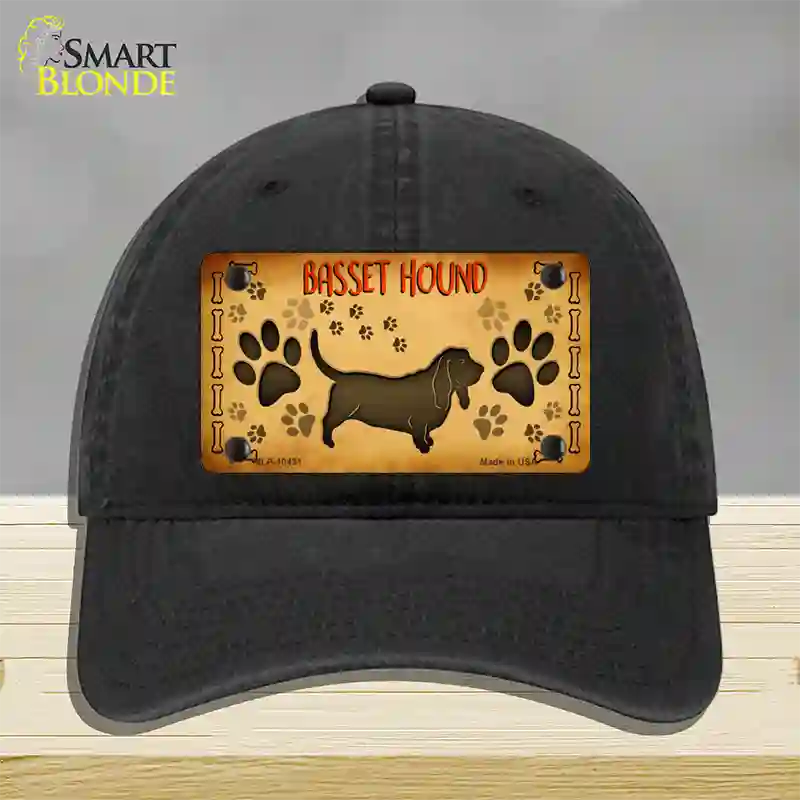 Basset Hound Novelty License Plate Hat Unconstructed Cotton / Black