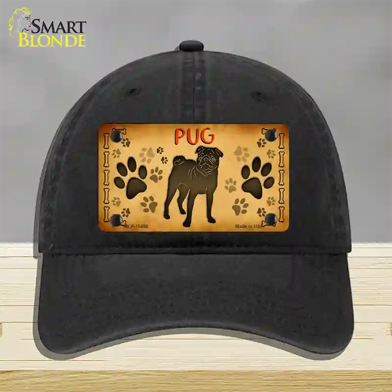 Pug Novelty License Plate Hat Unconstructed Cotton / Black