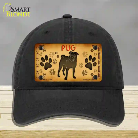 Pug Novelty License Plate Hat Unconstructed Cotton / Black