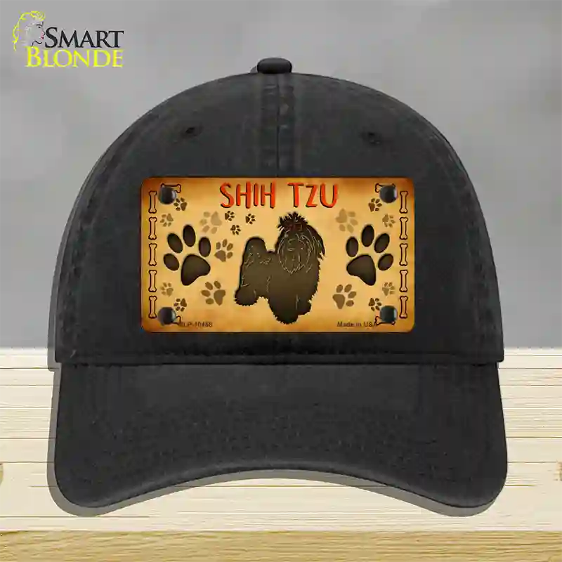 Shih Tzu Novelty License Plate Hat Unconstructed Cotton / Black