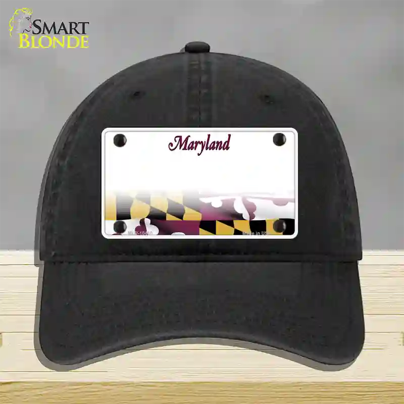 Maryland State Blank Novelty License Plate Hat Unconstructed Cotton / Black