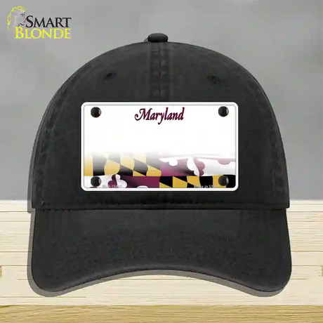 Maryland State Blank Novelty License Plate Hat Unconstructed Cotton / Black