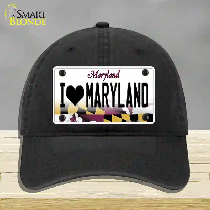 I Love Maryland Novelty License Plate Hat Unconstructed Cotton / Black