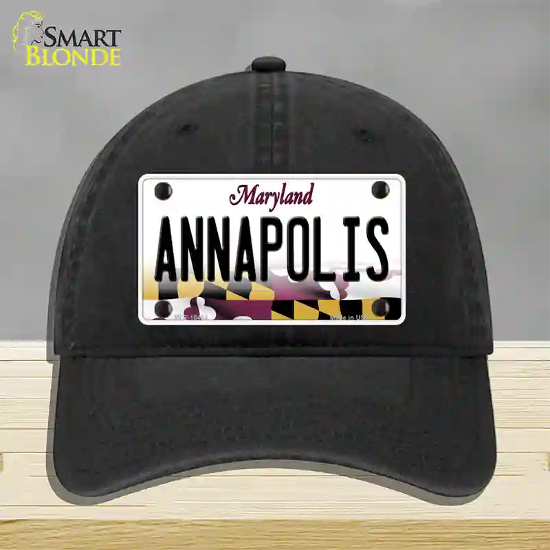 Annapolis Maryland Novelty License Plate Hat Unconstructed Cotton / Black