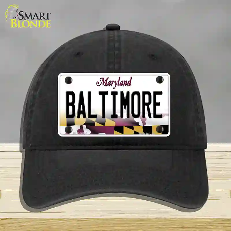 Baltimore Maryland Novelty License Plate Hat Unconstructed Cotton / Black