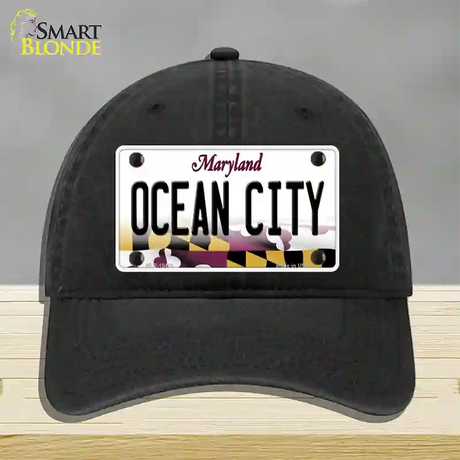 Ocean City Maryland Novelty License Plate Hat Unconstructed Cotton / Black