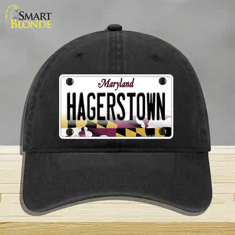 Hagerstown Maryland Novelty License Plate Hat Unconstructed Cotton / Black