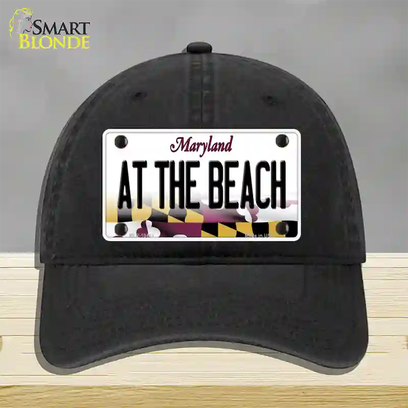 At The Beach Maryland Novelty License Plate Hat Unconstructed Cotton / Black