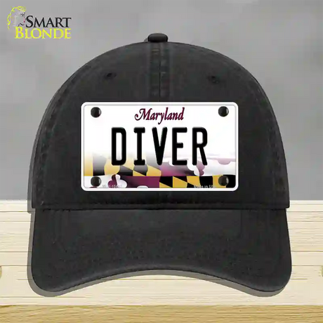 Diver Maryland Novelty License Plate Hat Unconstructed Cotton / Black