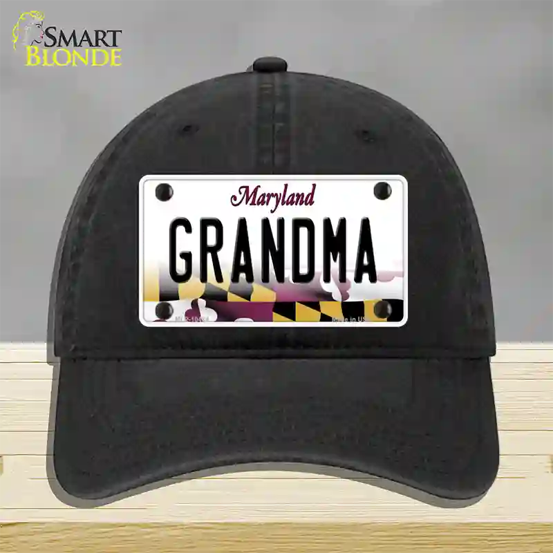 Grandma Maryland Novelty License Plate Hat Unconstructed Cotton / Black