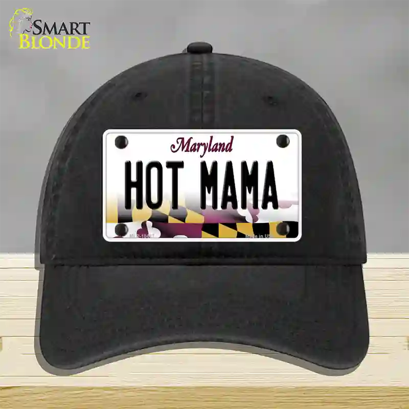 Hot Mama Maryland Novelty License Plate Hat Unconstructed Cotton / Black