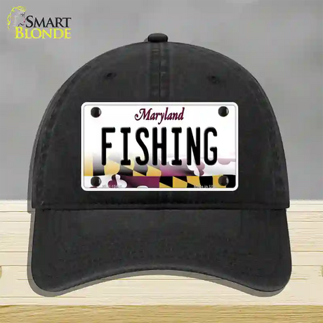 Fishing Maryland Novelty License Plate Hat Unconstructed Cotton / Black