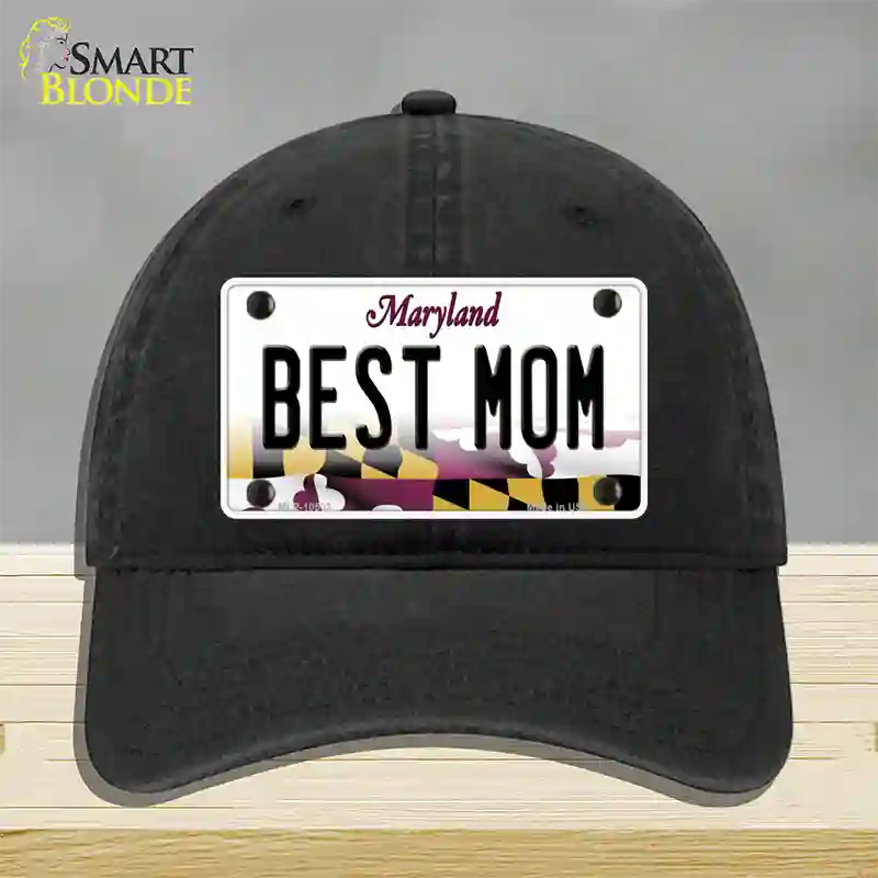 Best Mom Maryland Novelty License Plate Hat Unconstructed Cotton / Black