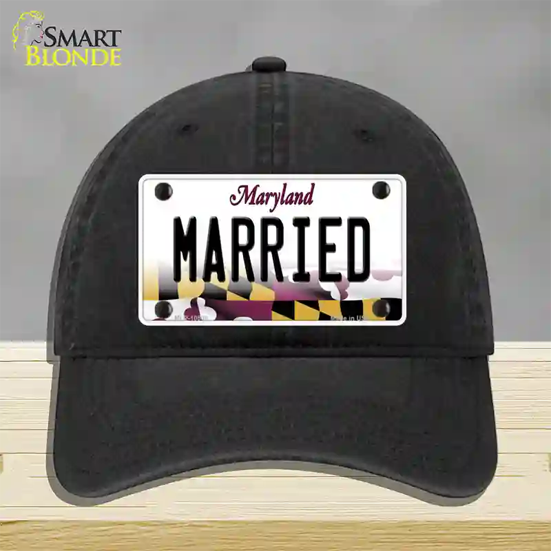 Married Maryland Novelty License Plate Hat Unconstructed Cotton / Black