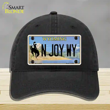 N Joy WY Wyoming Novelty License Plate Hat Unconstructed Cotton / Black