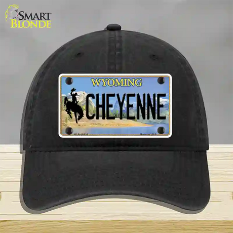 Cheyenne Wyoming Novelty License Plate Hat Unconstructed Cotton / Black