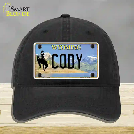 Cody Wyoming Novelty License Plate Hat Unconstructed Cotton / Black