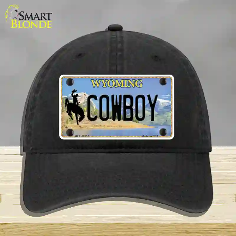 Cowboy Wyoming Novelty License Plate Hat Unconstructed Cotton / Black