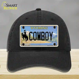 Cowboy Wyoming Novelty License Plate Hat Unconstructed Cotton / Black