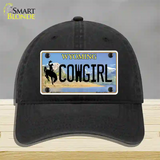 Cowgirl Wyoming Novelty License Plate Hat Unconstructed Cotton / Black