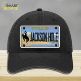 Jackson Hole Wyoming Novelty License Plate Hat Unconstructed Cotton / Black