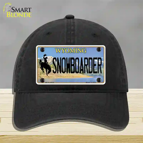 Snowboarder Wyoming Novelty License Plate Hat Unconstructed Cotton / Black