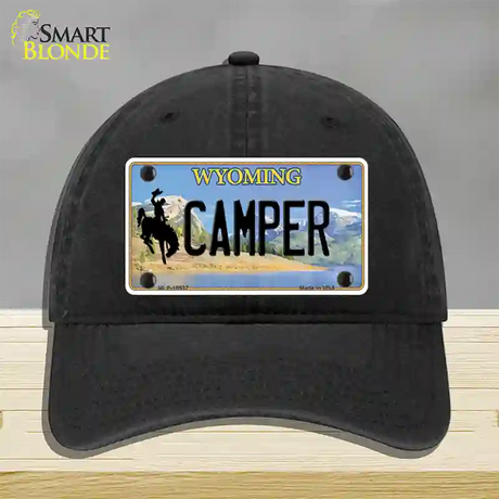 Camper Wyoming Novelty License Plate Hat Unconstructed Cotton / Black