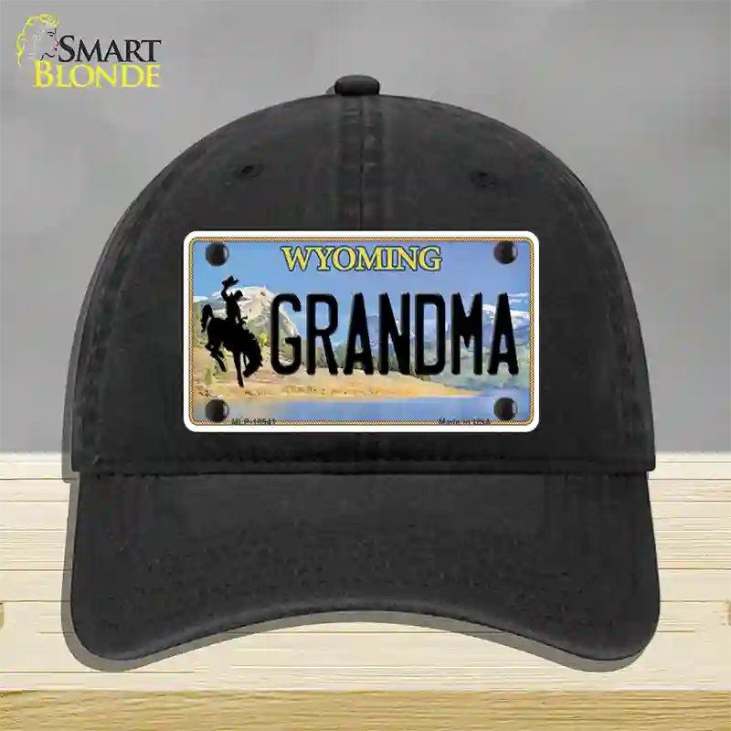 Grandma Wyoming Novelty License Plate Hat Unconstructed Cotton / Black