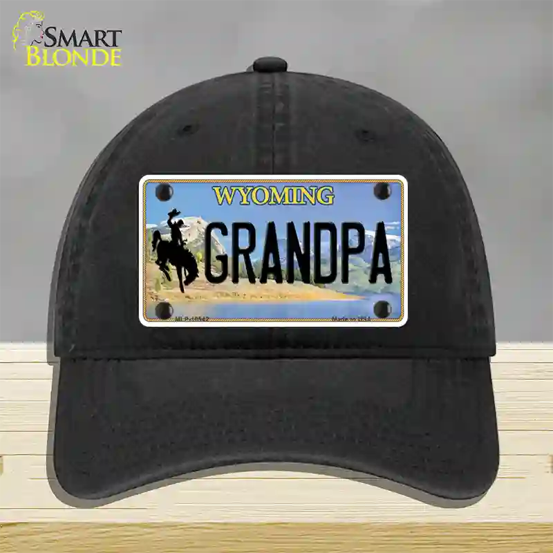 Grandpa Wyoming Novelty License Plate Hat Unconstructed Cotton / Black