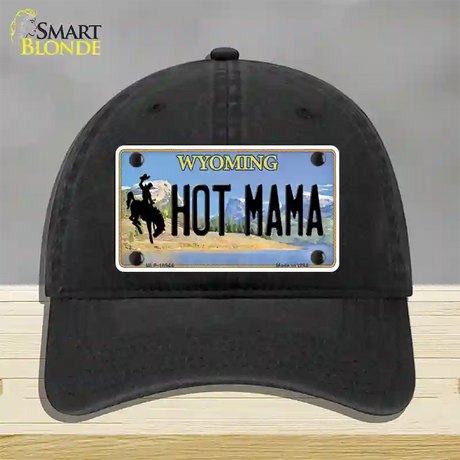 Hot Mama Wyoming Novelty License Plate Hat Unconstructed Cotton / Black