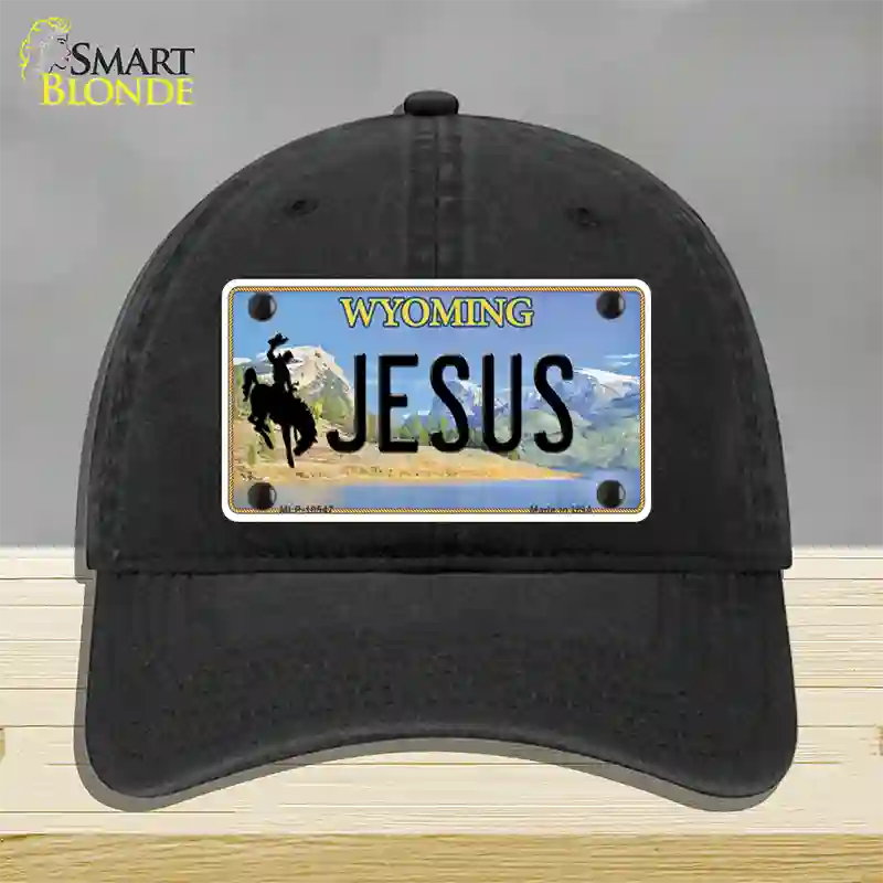 Jesus Wyoming Novelty License Plate Hat Unconstructed Cotton / Black