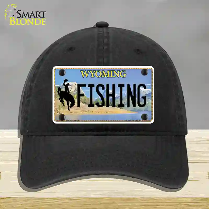 Fishing Wyoming Novelty License Plate Hat Unconstructed Cotton / Black