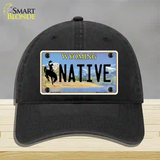 Native Wyoming Novelty License Plate Hat Unconstructed Cotton / Black