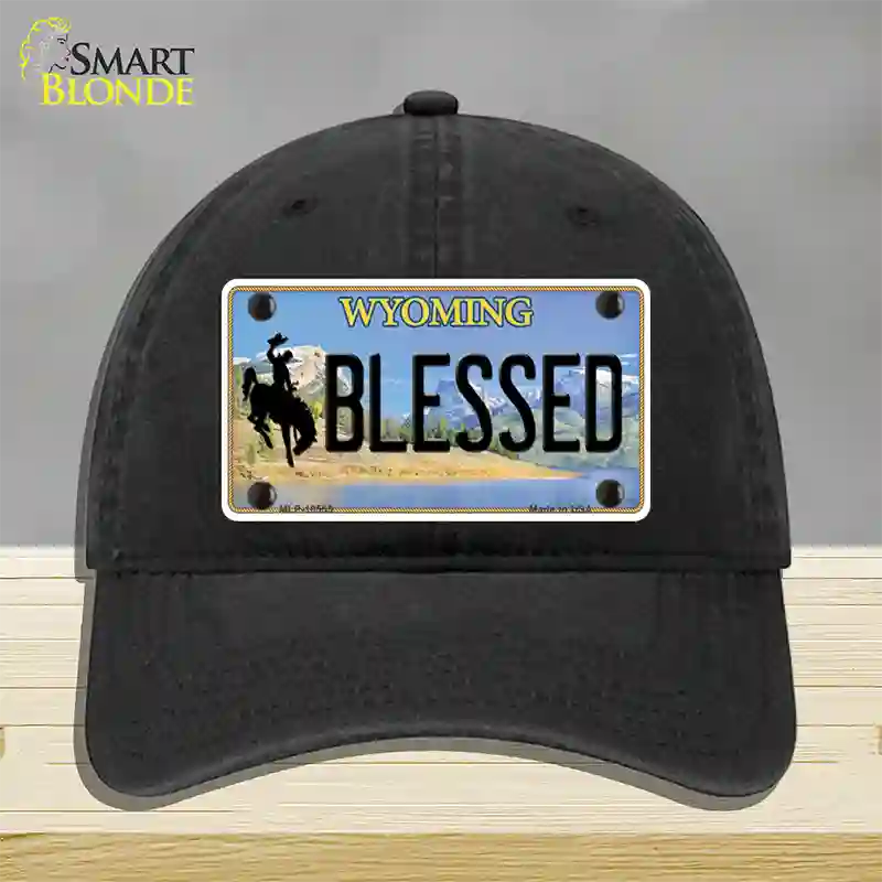 Blessed Wyoming Novelty License Plate Hat Unconstructed Cotton / Black