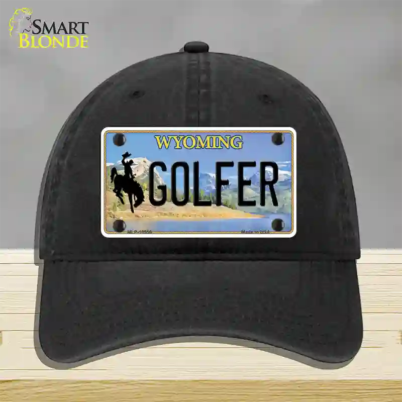 Golfer Wyoming Novelty License Plate Hat Unconstructed Cotton / Black