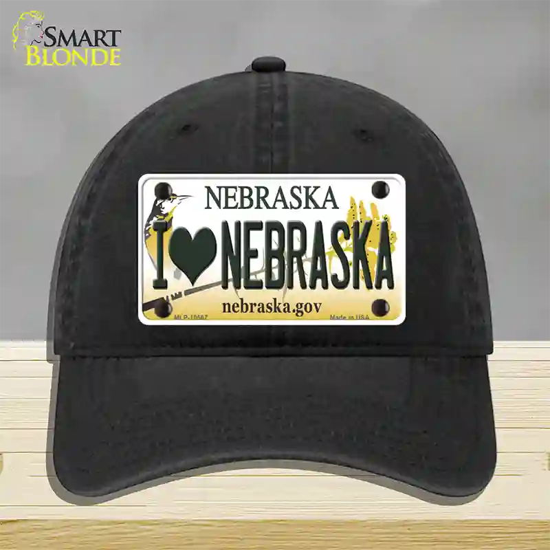 I Love Nebraska Novelty License Plate Hat Unconstructed Cotton / Black