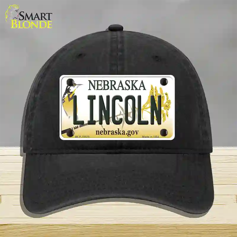 Lincoln Nebraska Novelty License Plate Hat Unconstructed Cotton / Black