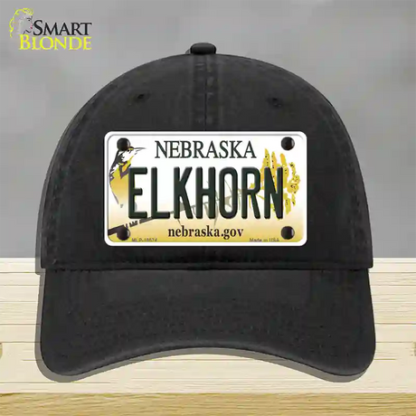 Elkhorn Nebraska Novelty License Plate Hat Unconstructed Cotton / Black