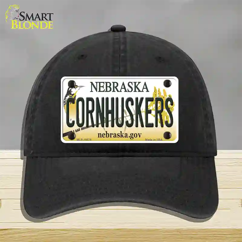 Cornhuskers Nebraska Novelty License Plate Hat Unconstructed Cotton / Black