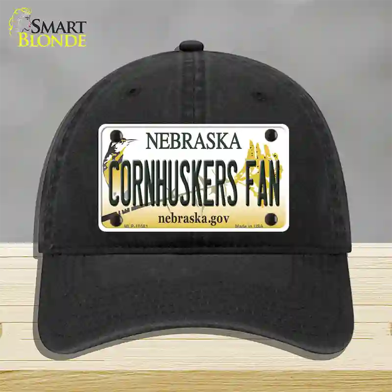 Cornhuskers Fan Nebraska Novelty License Plate Hat Unconstructed Cotton / Black