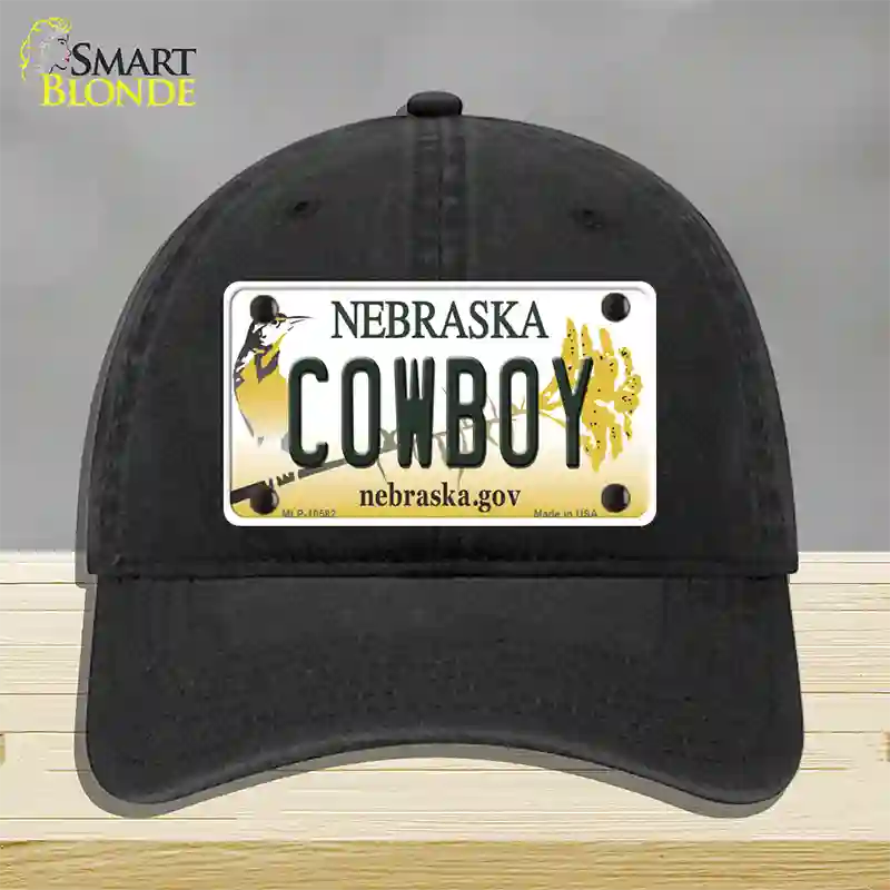 Cowboy Nebraska Novelty License Plate Hat Unconstructed Cotton / Black