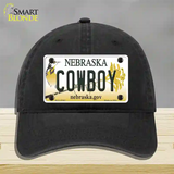 Cowboy Nebraska Novelty License Plate Hat Unconstructed Cotton / Black