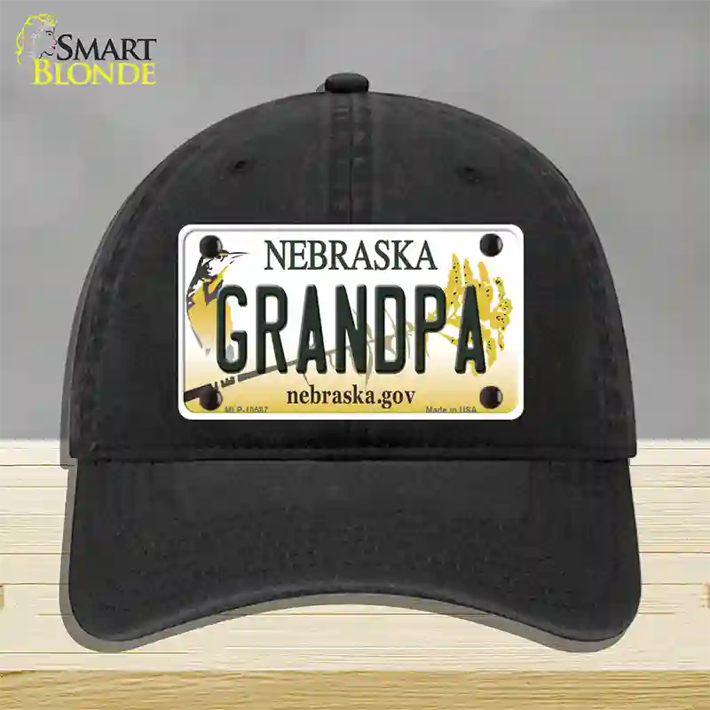 Grandpa Nebraska Novelty License Plate Hat Unconstructed Cotton / Black