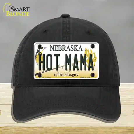 Hot Mama Nebraska Novelty License Plate Hat Unconstructed Cotton / Black