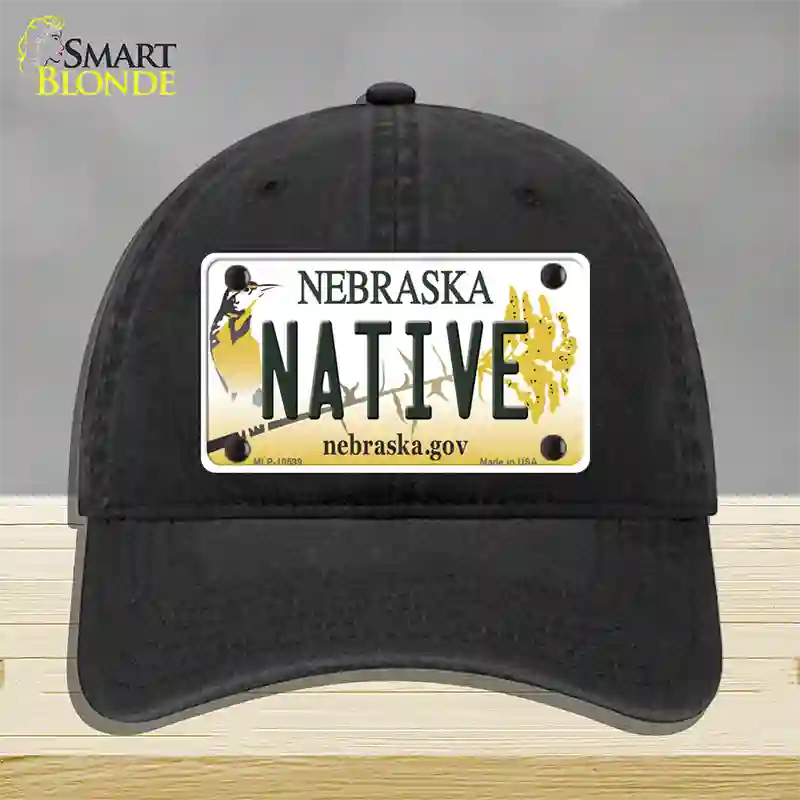 Native Nebraska Novelty License Plate Hat Unconstructed Cotton / Black