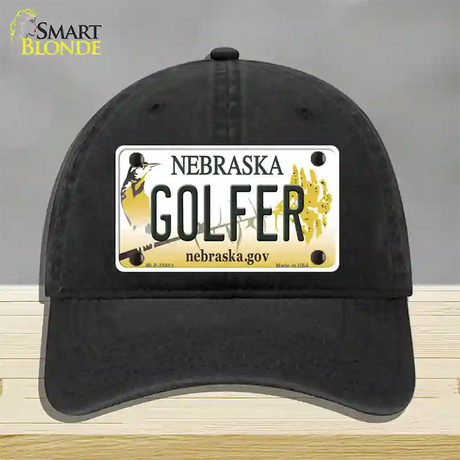 Golfer Nebraska Novelty License Plate Hat Unconstructed Cotton / Black