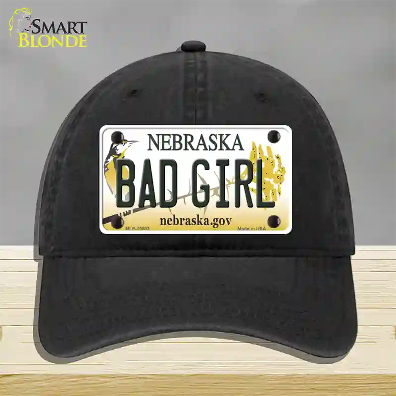 Bad Girl Nebraska Novelty License Plate Hat Unconstructed Cotton / Black