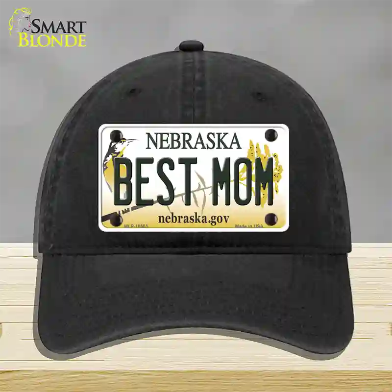 Best Mom Nebraska Novelty License Plate Hat Unconstructed Cotton / Black