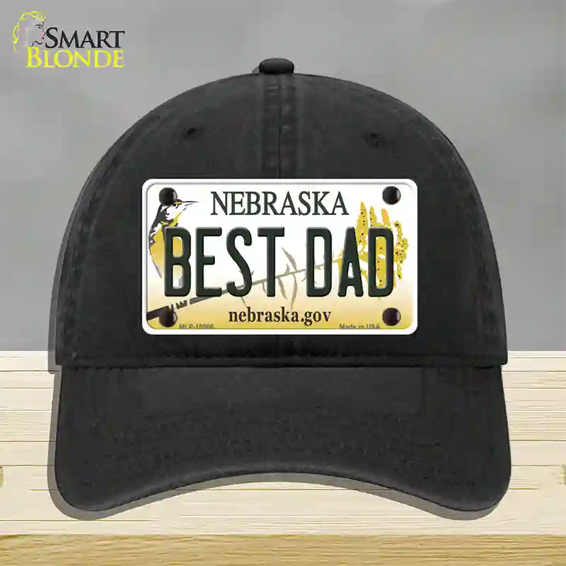 Best Dad Nebraska Novelty License Plate Hat Unconstructed Cotton / Black